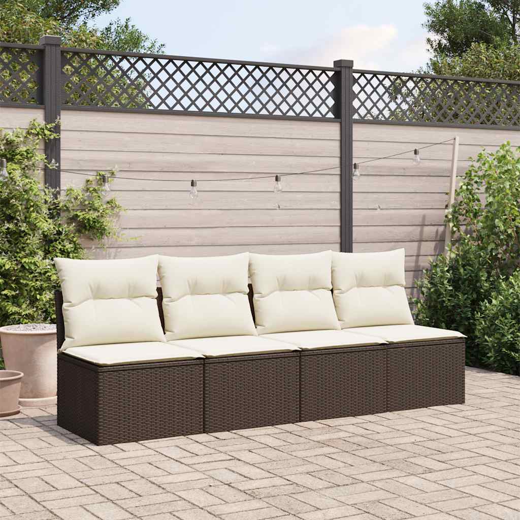 vidaXL Sofa ogrodowa z poduszkami, 4-osobowa, brązowa, polirattan