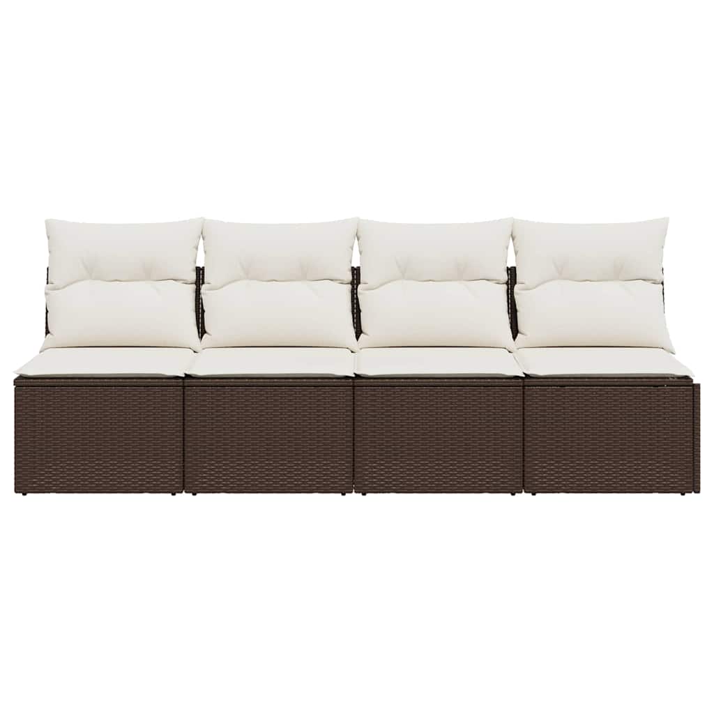 vidaXL Sofa ogrodowa z poduszkami, 4-osobowa, brązowa, polirattan