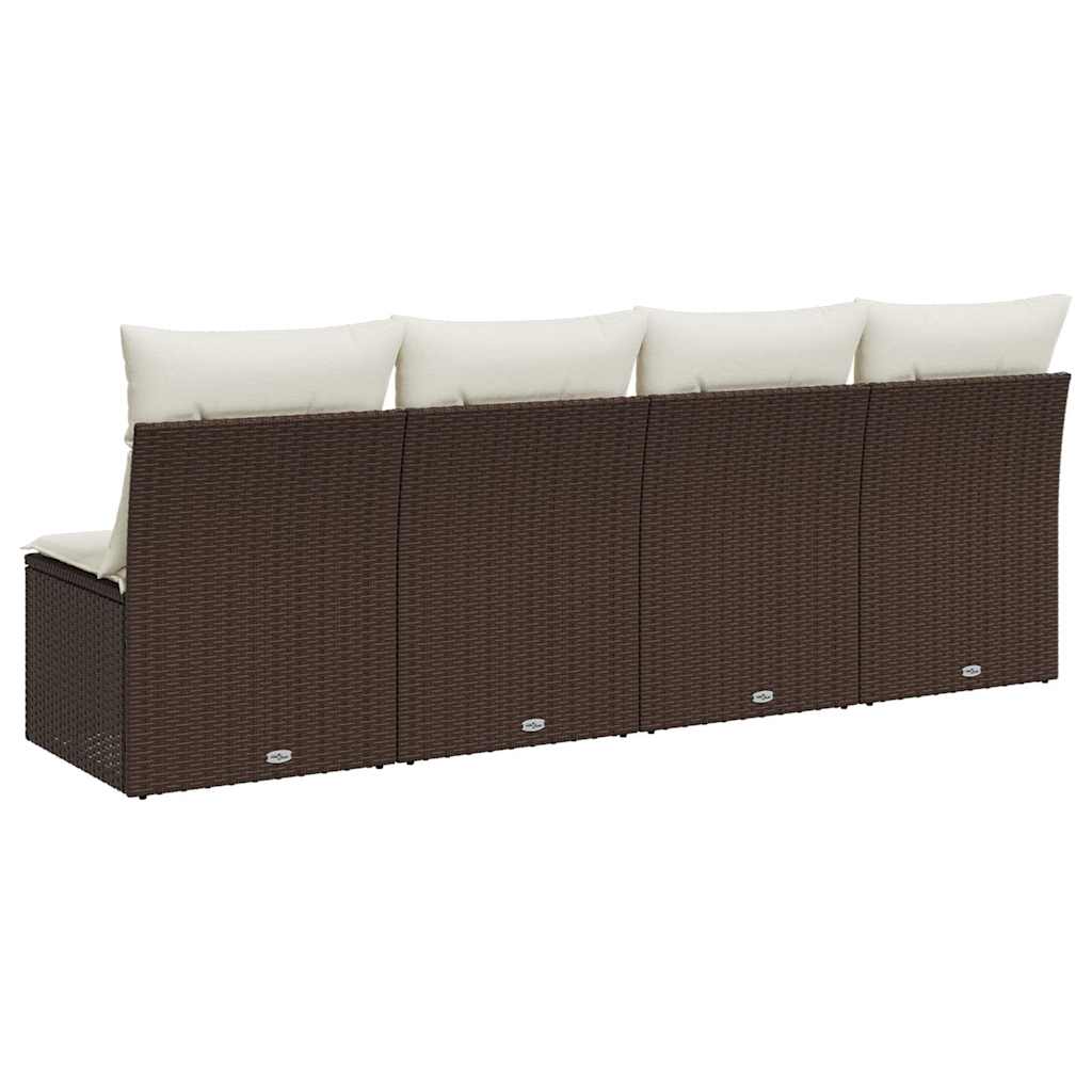 vidaXL Sofa ogrodowa z poduszkami, 4-osobowa, brązowa, polirattan