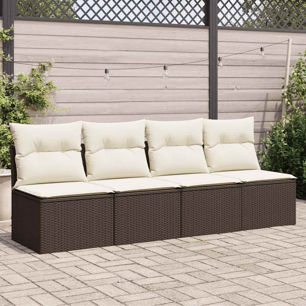 vidaXL Sofa ogrodowa z poduszkami, 4-osobowa, brązowa, polirattan