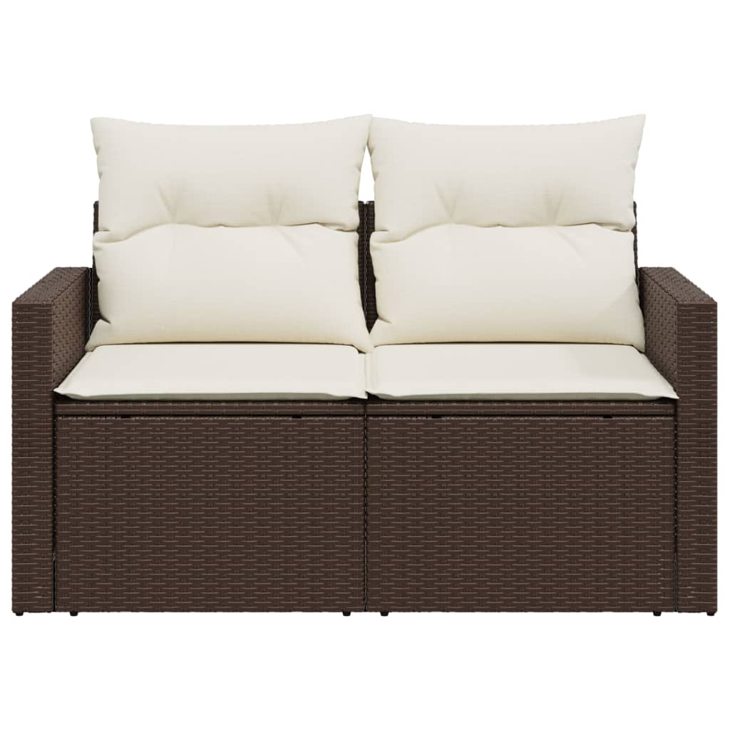 vidaXL Sofa ogrodowa z poduszkami, 2-osobowa, brązowa, polirattan