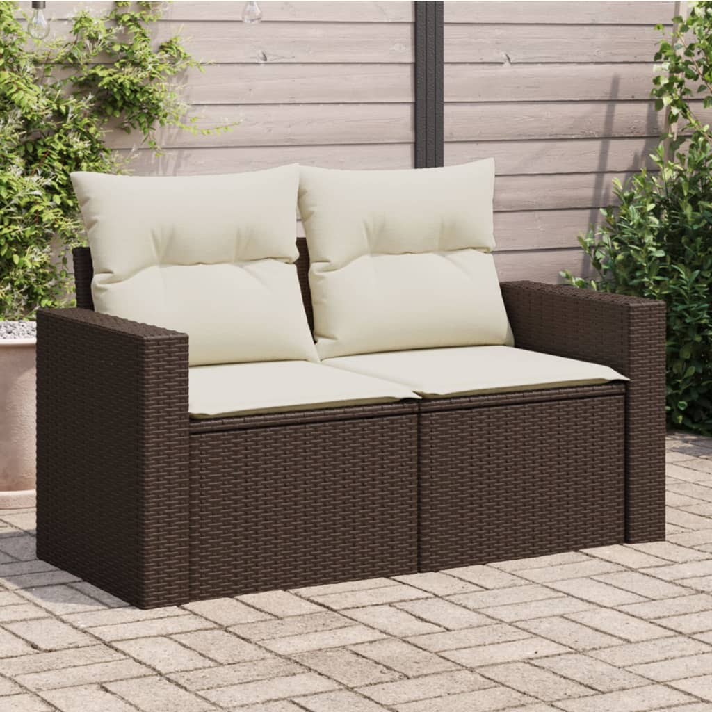 vidaXL Sofa ogrodowa z poduszkami, 2-osobowa, brązowa, polirattan