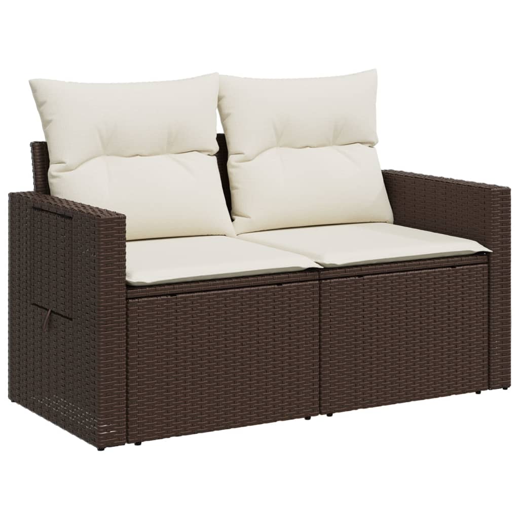 vidaXL Sofa ogrodowa z poduszkami, 2-osobowa, brązowa, polirattan
