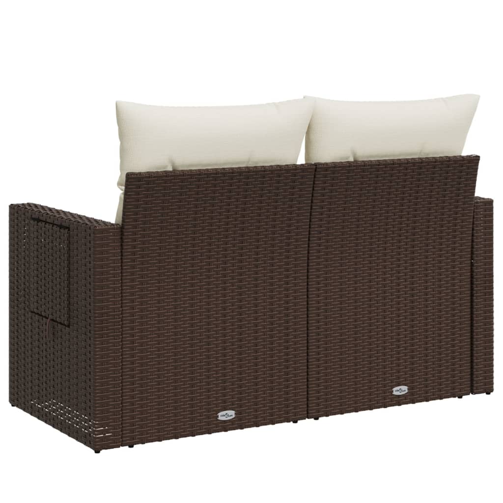 vidaXL Sofa ogrodowa z poduszkami, 2-osobowa, brązowa, polirattan