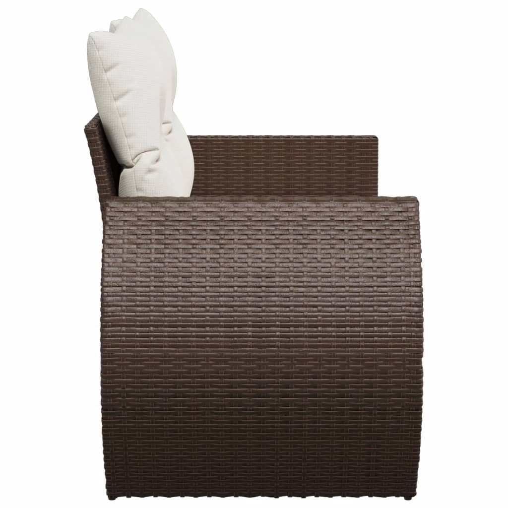 vidaXL Sofa ogrodowa z poduszkami, 2-osobowa, brązowa, polirattan