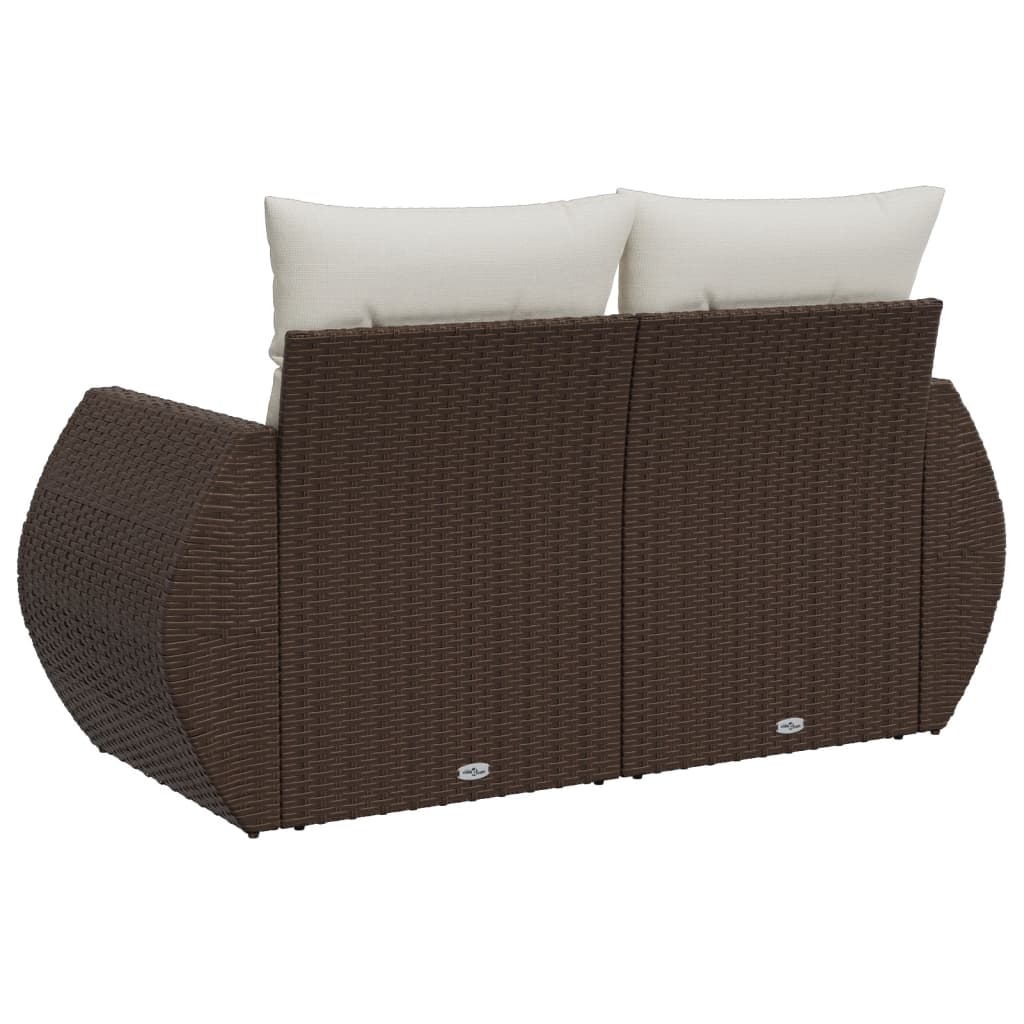 vidaXL Sofa ogrodowa z poduszkami, 2-osobowa, brązowa, polirattan