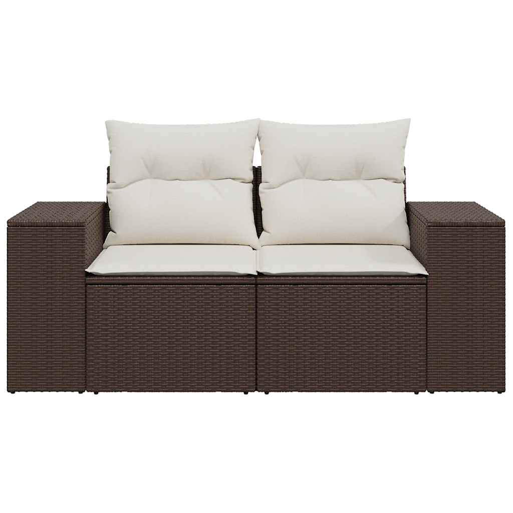 vidaXL Sofa ogrodowa z poduszkami, 2-osobowa, brązowa, polirattan