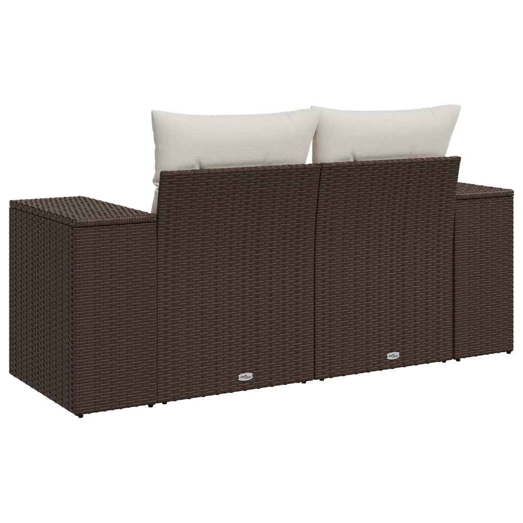 vidaXL Sofa ogrodowa z poduszkami, 2-osobowa, brązowa, polirattan
