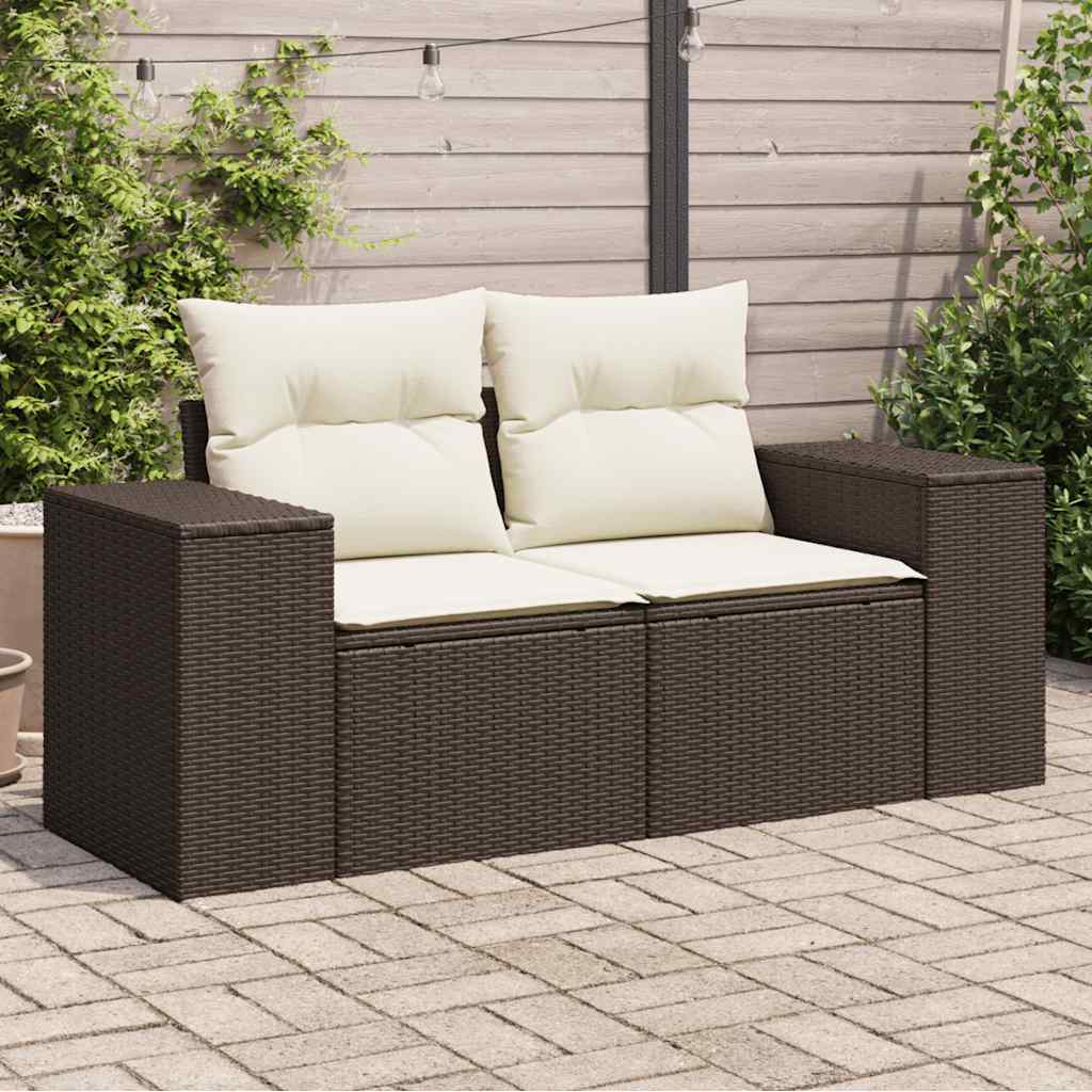 vidaXL Sofa ogrodowa z poduszkami, 2-osobowa, brązowa, polirattan
