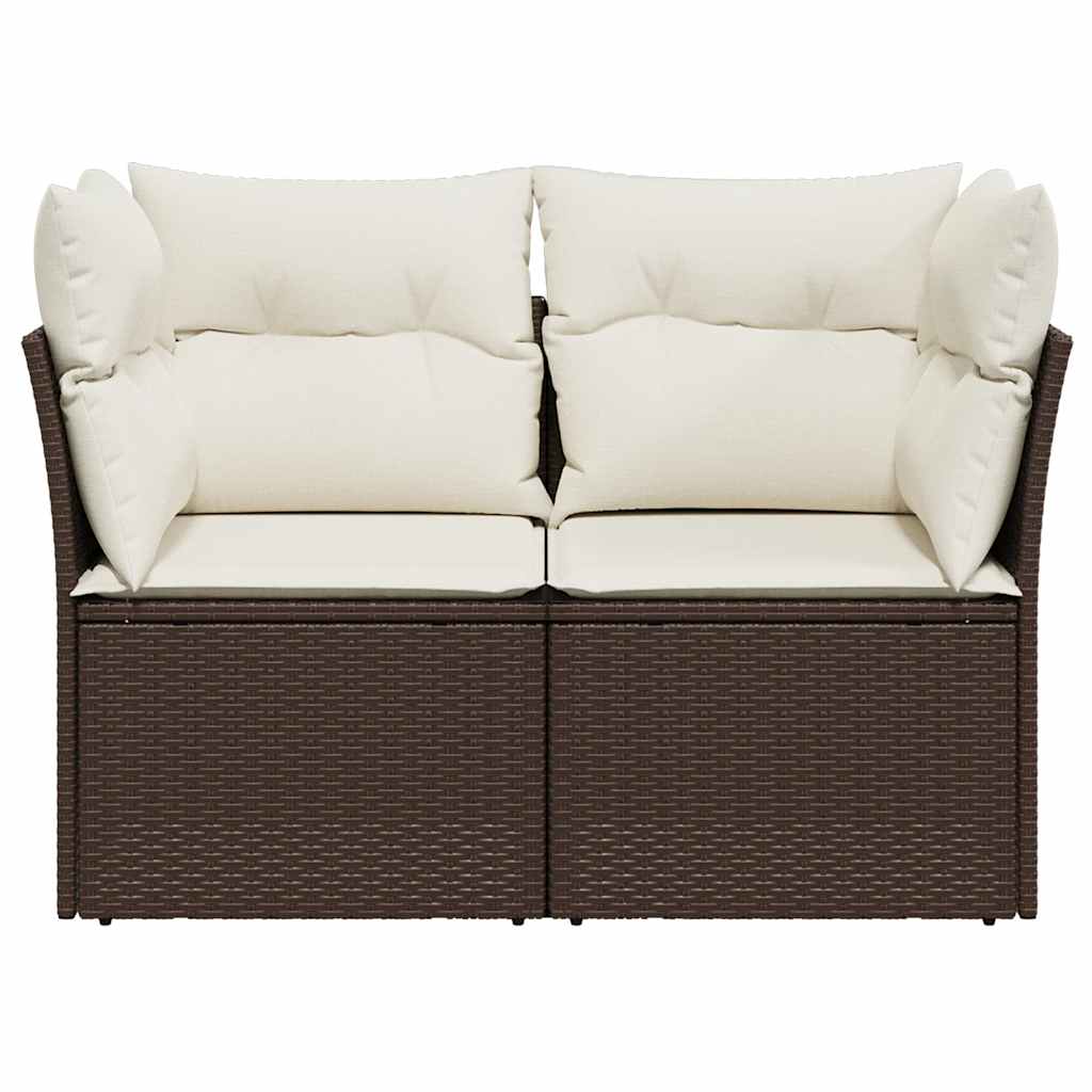 vidaXL Sofa ogrodowa z poduszkami, 2-osobowa, brązowa, polirattan