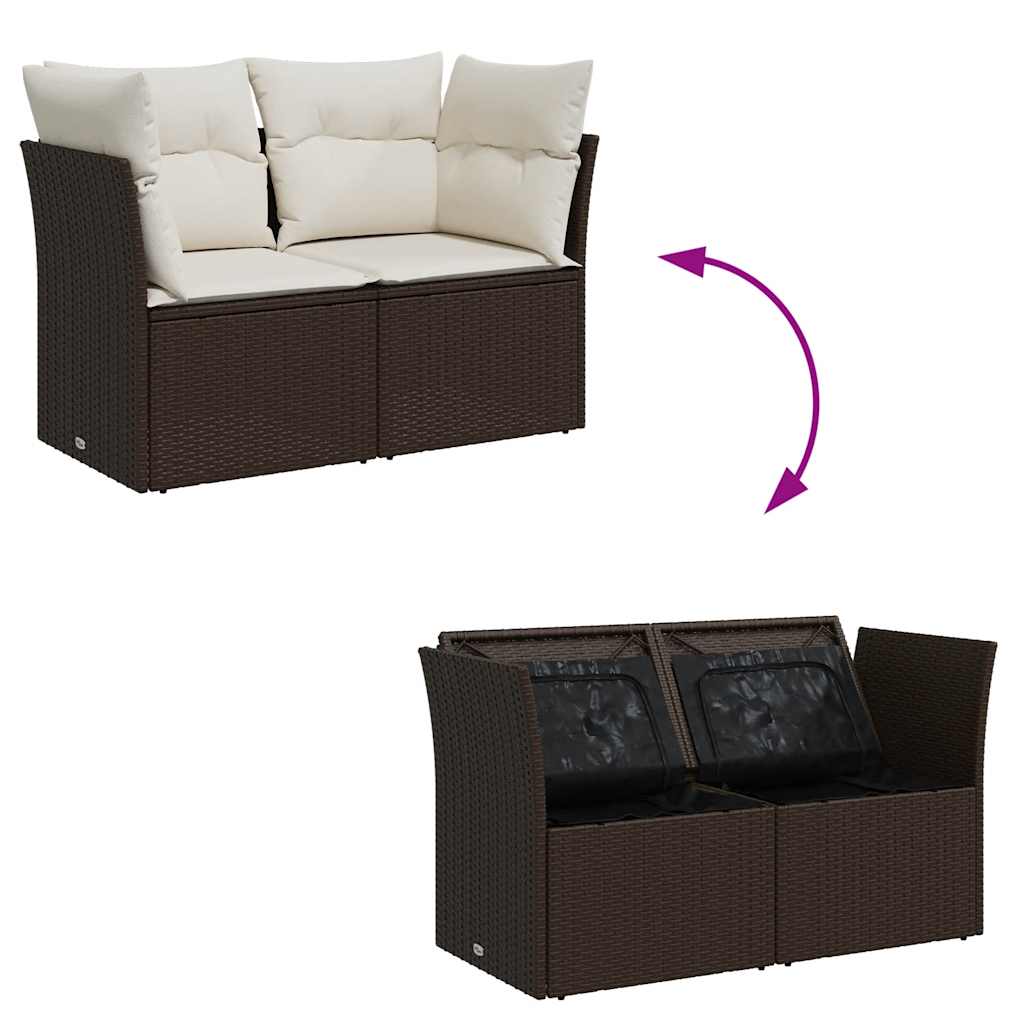 vidaXL Sofa ogrodowa z poduszkami, 2-osobowa, brązowa, polirattan