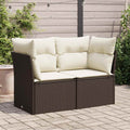 vidaXL Sofa ogrodowa z poduszkami, 2-osobowa, brązowa, polirattan