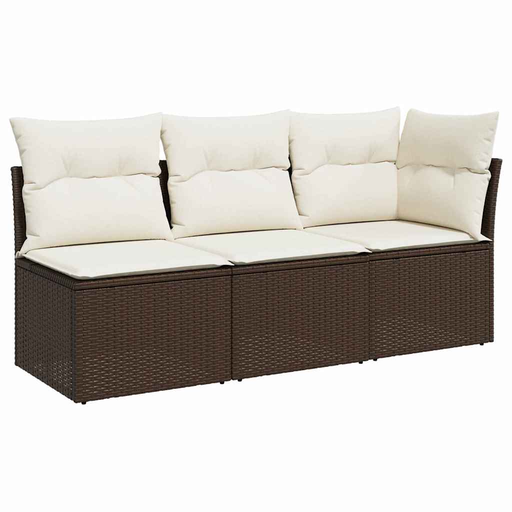 vidaXL Sofa ogrodowa z poduszkami, 3-osobowa, brązowa, polirattan