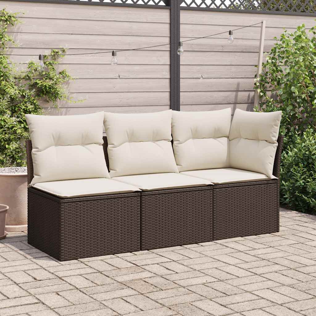 vidaXL Sofa ogrodowa z poduszkami, 3-osobowa, brązowa, polirattan