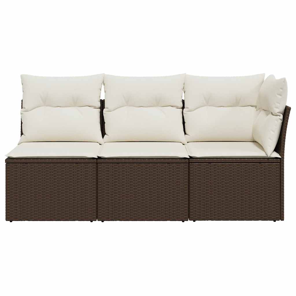 vidaXL Sofa ogrodowa z poduszkami, 3-osobowa, brązowa, polirattan