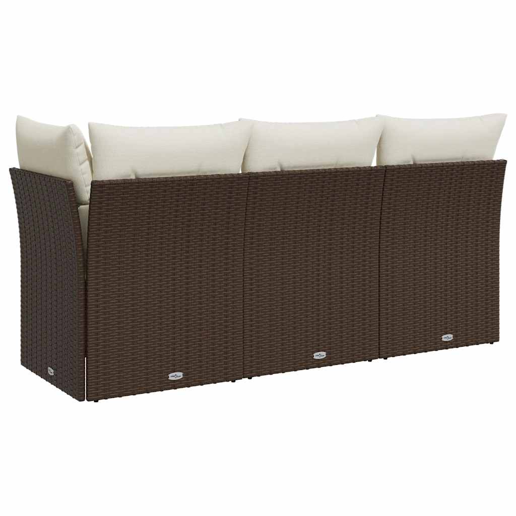 vidaXL Sofa ogrodowa z poduszkami, 3-osobowa, brązowa, polirattan
