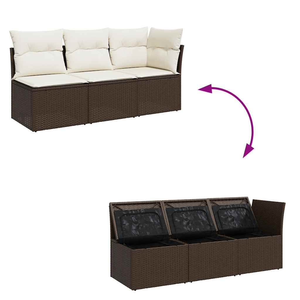 vidaXL Sofa ogrodowa z poduszkami, 3-osobowa, brązowa, polirattan
