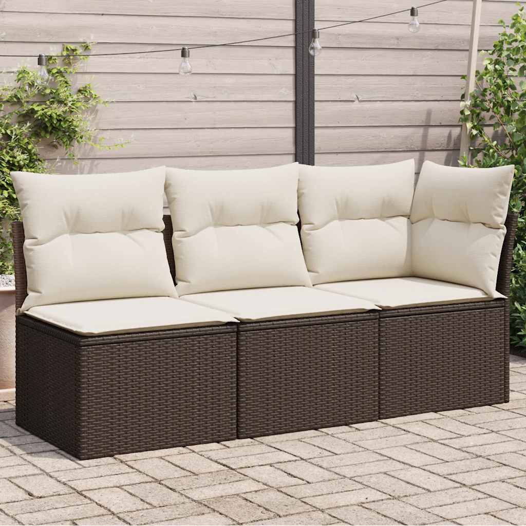 vidaXL Sofa ogrodowa z poduszkami, 3-osobowa, brązowa, polirattan