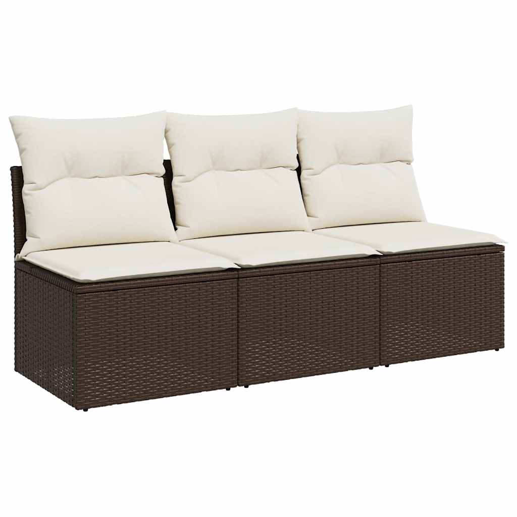 vidaXL Sofa ogrodowa z poduszkami, 3-osobowa, brązowa, polirattan