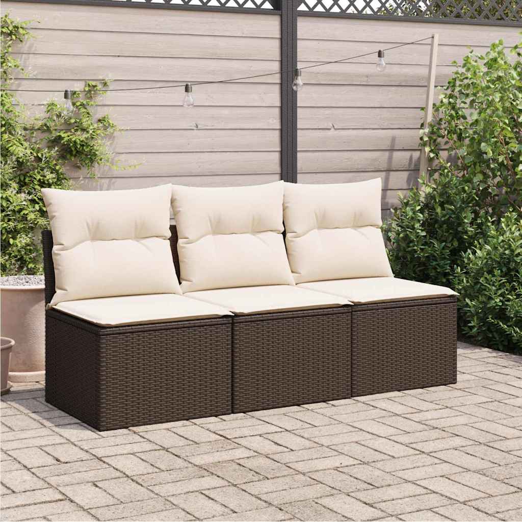 vidaXL Sofa ogrodowa z poduszkami, 3-osobowa, brązowa, polirattan