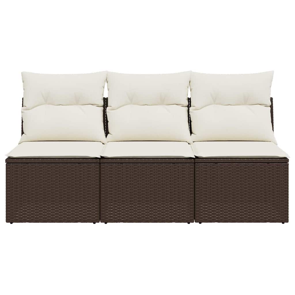 vidaXL Sofa ogrodowa z poduszkami, 3-osobowa, brązowa, polirattan