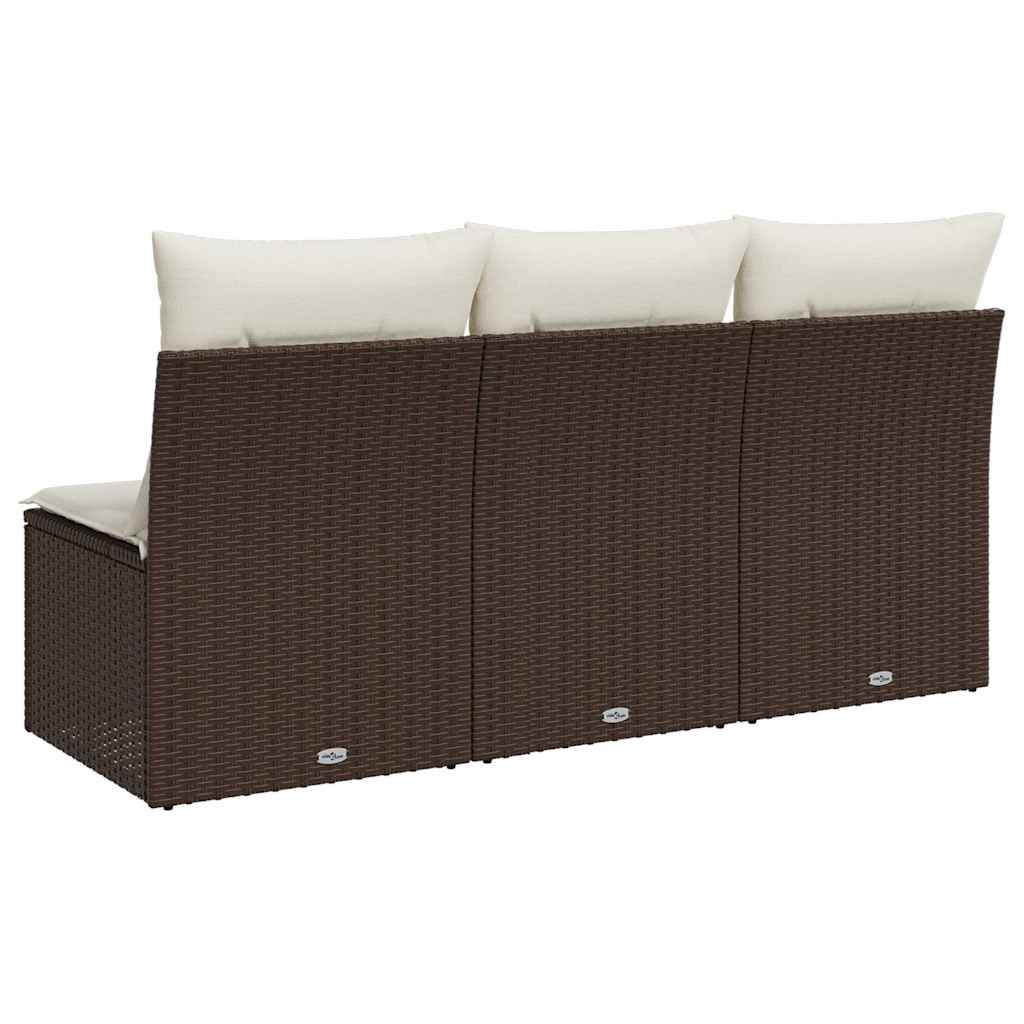vidaXL Sofa ogrodowa z poduszkami, 3-osobowa, brązowa, polirattan