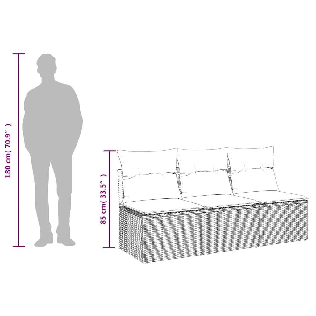 vidaXL Sofa ogrodowa z poduszkami, 3-osobowa, brązowa, polirattan