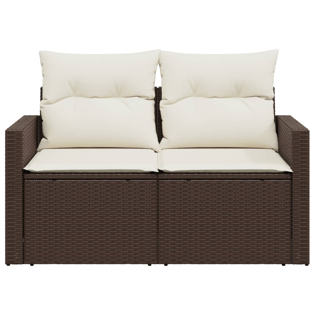vidaXL Sofa ogrodowa z poduszkami, 2-osobowa, brązowa, polirattan