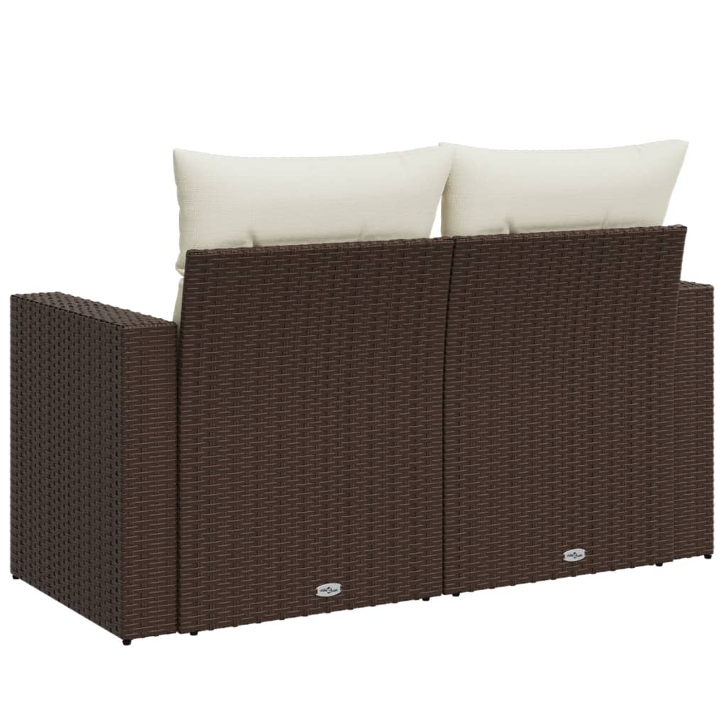 vidaXL Sofa ogrodowa z poduszkami, 2-osobowa, brązowa, polirattan