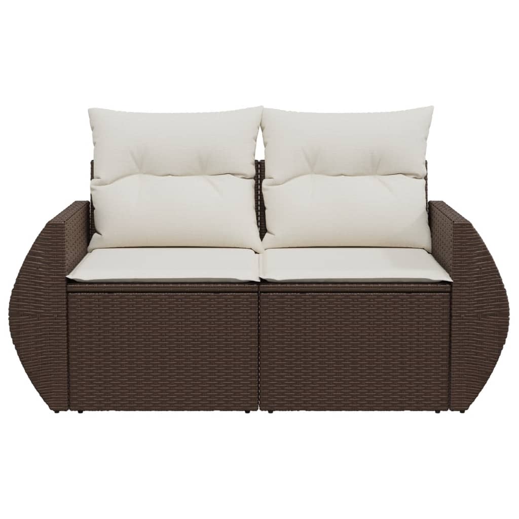 vidaXL Sofa ogrodowa z poduszkami, 2-osobowa, brązowa, polirattan