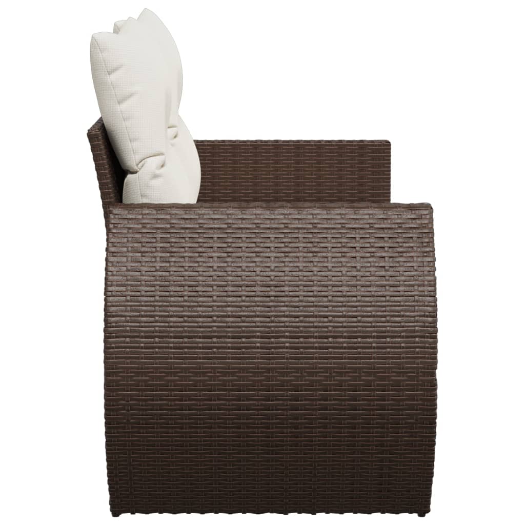 vidaXL Sofa ogrodowa z poduszkami, 2-osobowa, brązowa, polirattan