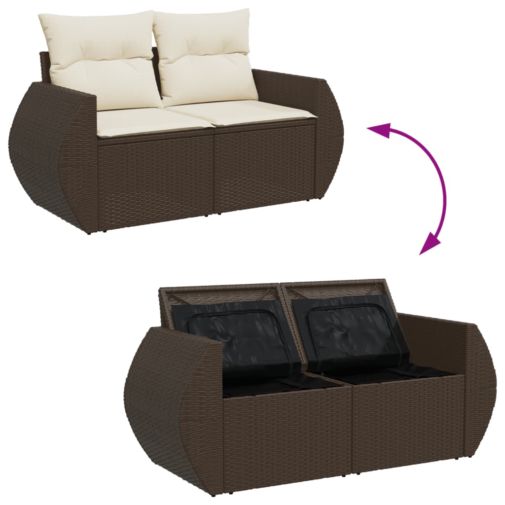 vidaXL Sofa ogrodowa z poduszkami, 2-osobowa, brązowa, polirattan