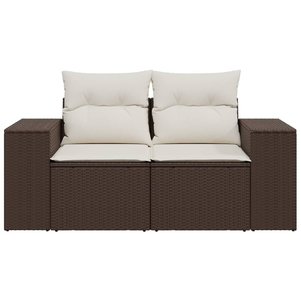 vidaXL Sofa ogrodowa z poduszkami, 2-osobowa, brązowa, polirattan