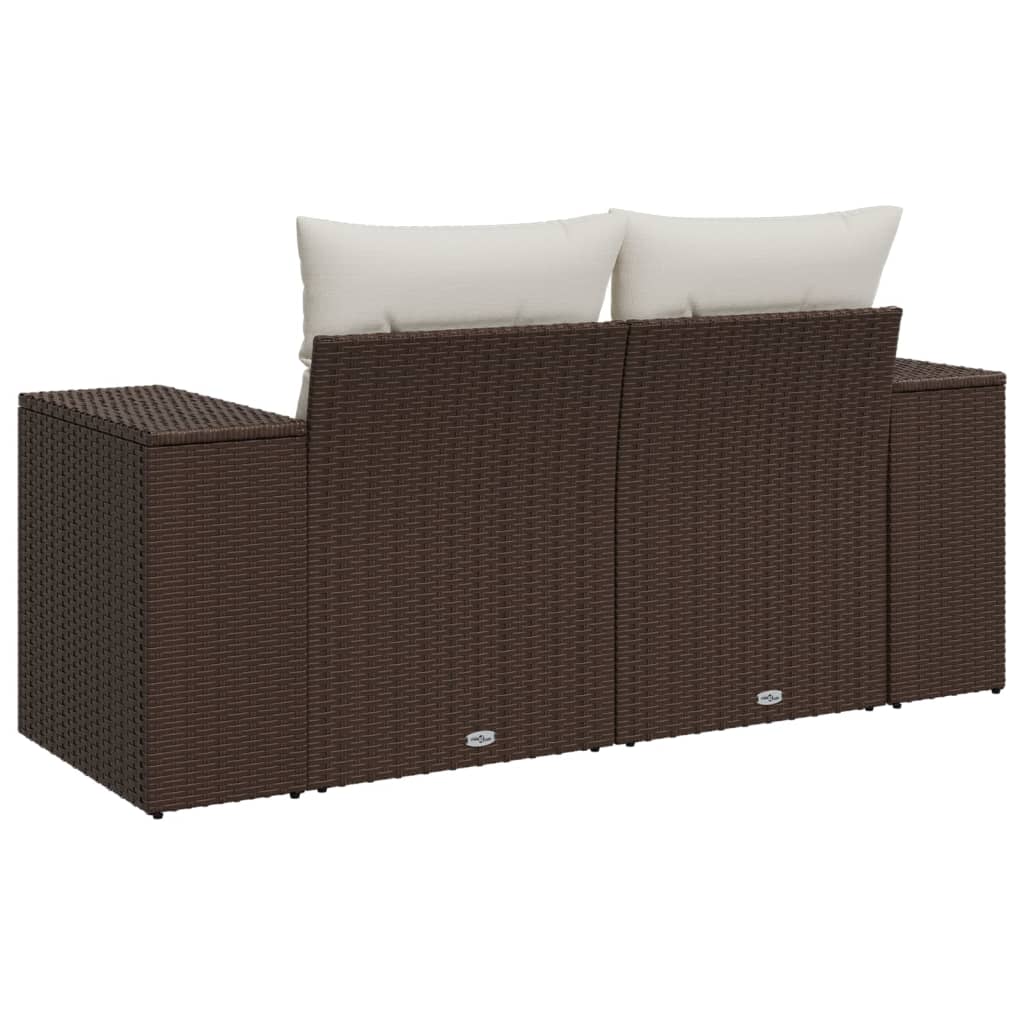 vidaXL Sofa ogrodowa z poduszkami, 2-osobowa, brązowa, polirattan