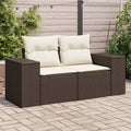 vidaXL Sofa ogrodowa z poduszkami, 2-osobowa, brązowa, polirattan