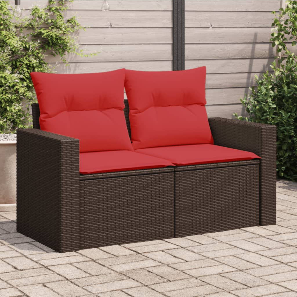 vidaXL Sofa ogrodowa z poduszkami 2-osobowa brązowa polirattanowa