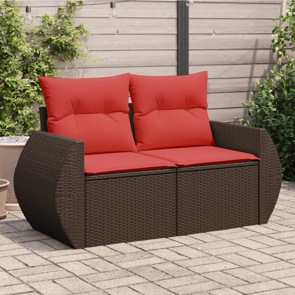vidaXL Sofa ogrodowa z poduszkami 2-osobowa brązowa polirattanowa