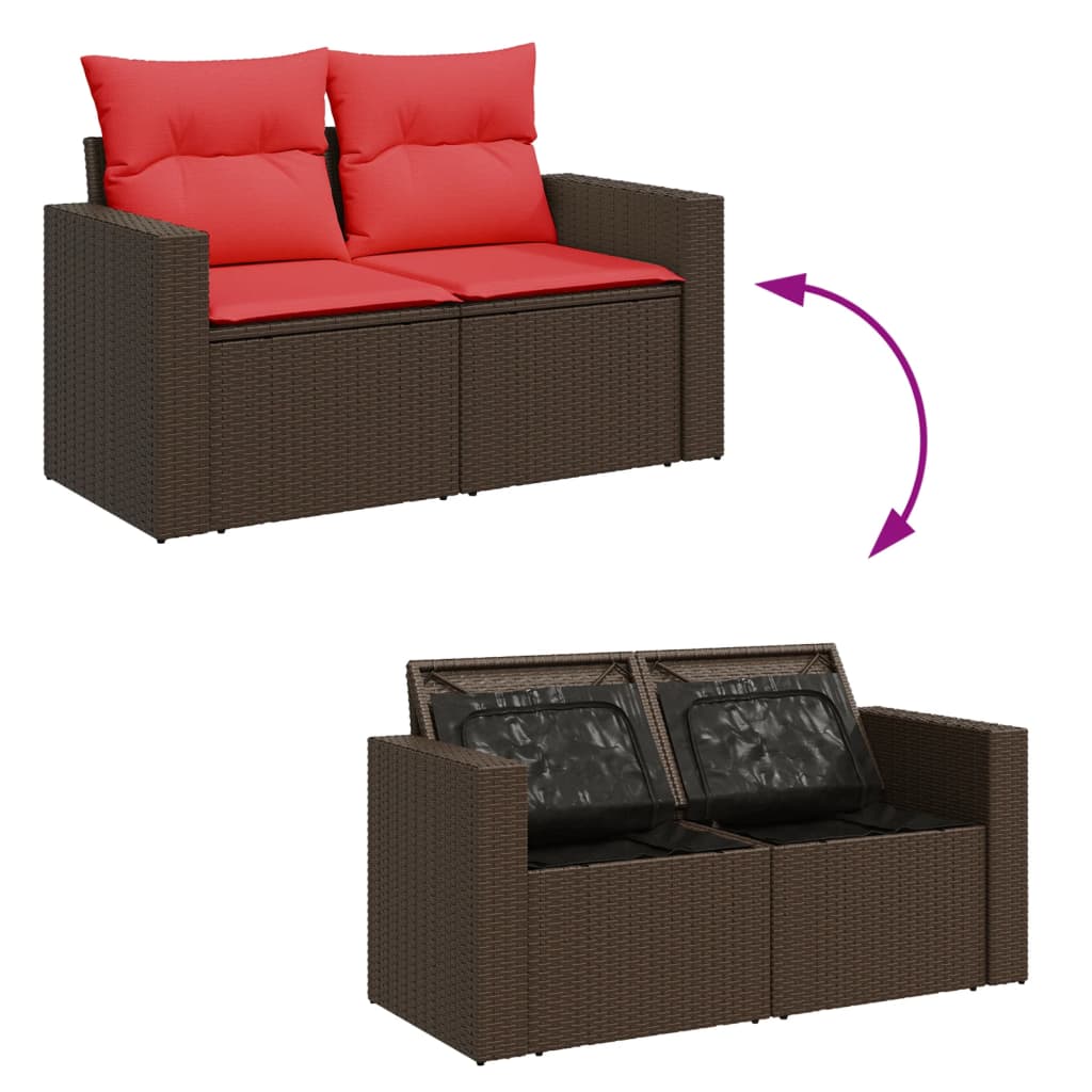 vidaXL Sofa ogrodowa z poduszkami 2-osobowa brązowa polirattanowa