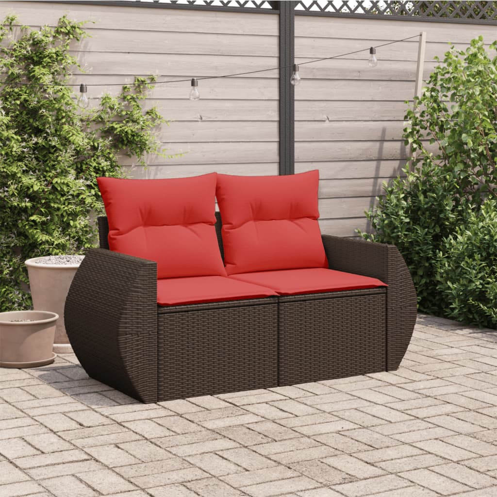 vidaXL Sofa ogrodowa z poduszkami 2-osobowa brązowa polirattanowa