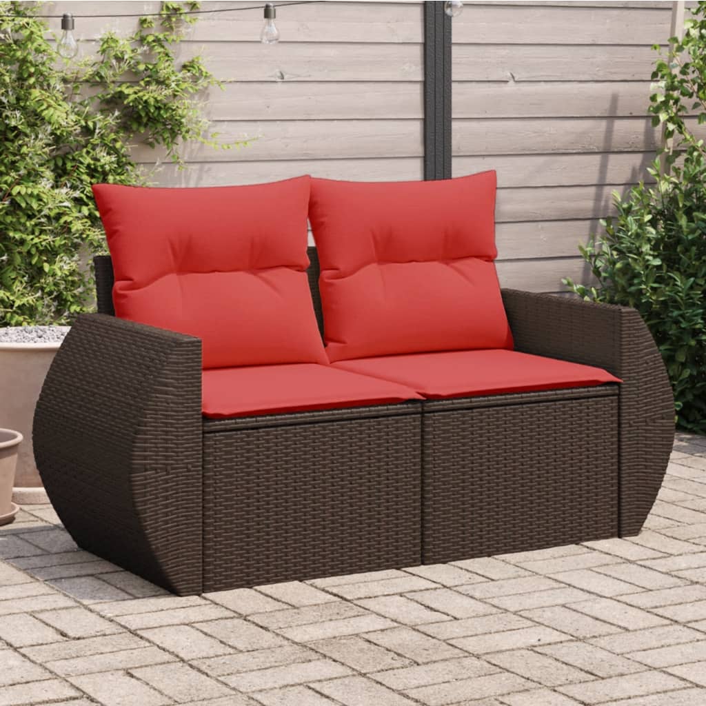 vidaXL Sofa ogrodowa z poduszkami 2-osobowa brązowa polirattanowa