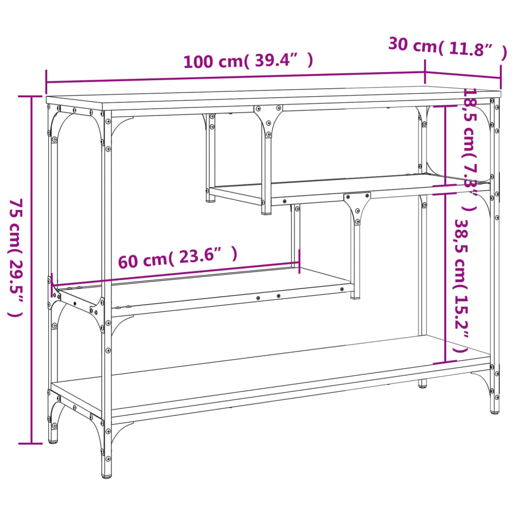 vidaXL Stolik konsolowy, czarny, 100x30x75 cm