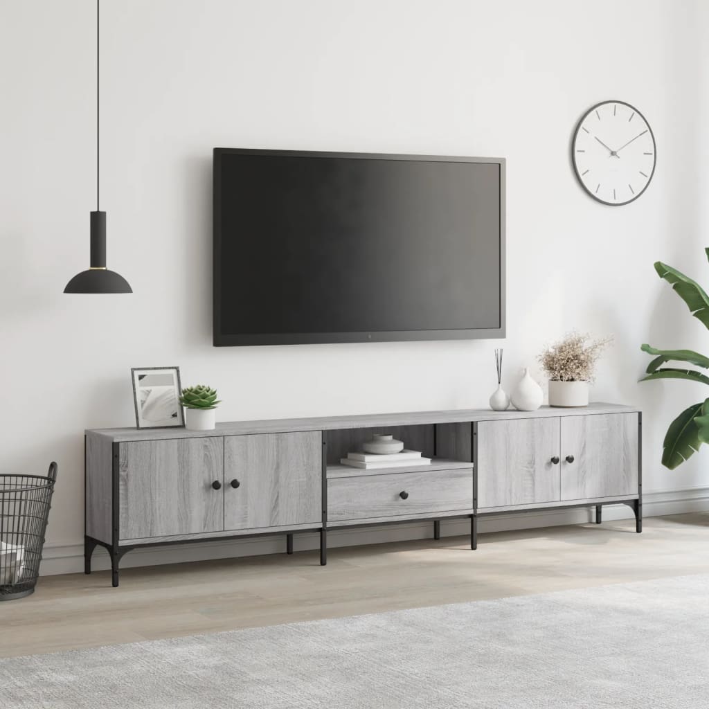 vidaXL Szafka pod TV, z szufladą, szary dąb sonoma, 200x25x44 cm