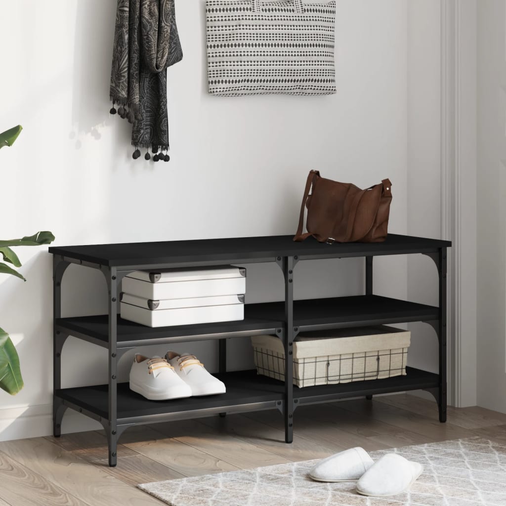 vidaXL Ławka na buty, czarna, 100x38,5x49 cm, materiał drewnopochodny