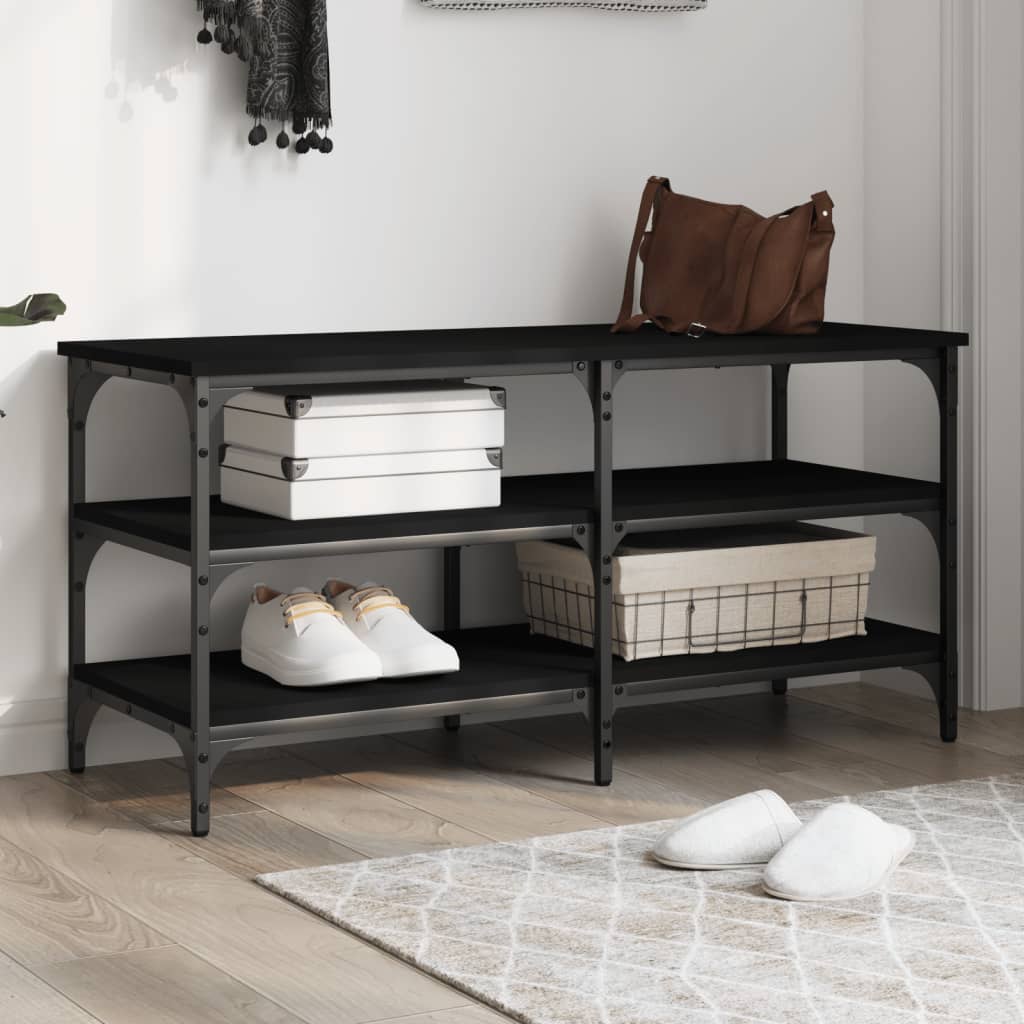 vidaXL Ławka na buty, czarna, 100x38,5x49 cm, materiał drewnopochodny