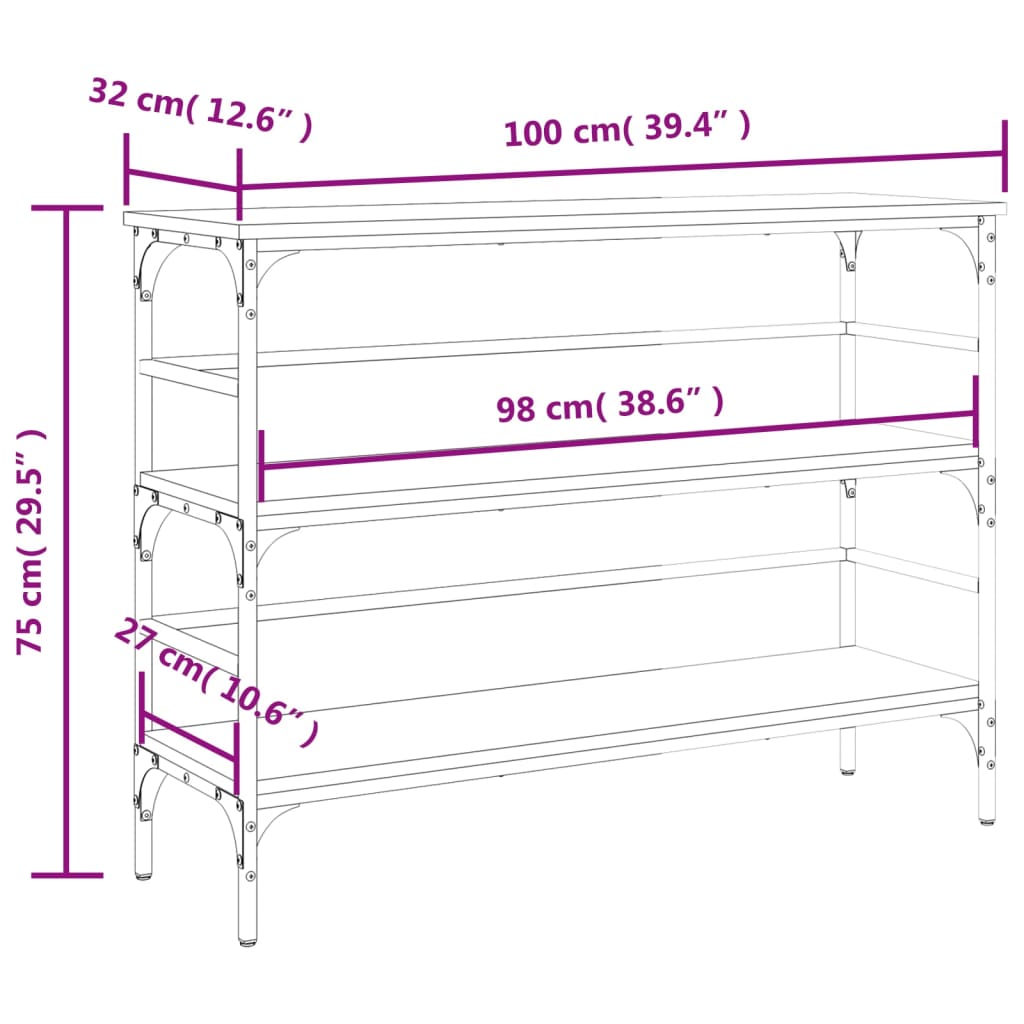 vidaXL Stolik konsolowy, czarny, 100x32x75 cm, materiał drewnopochodny