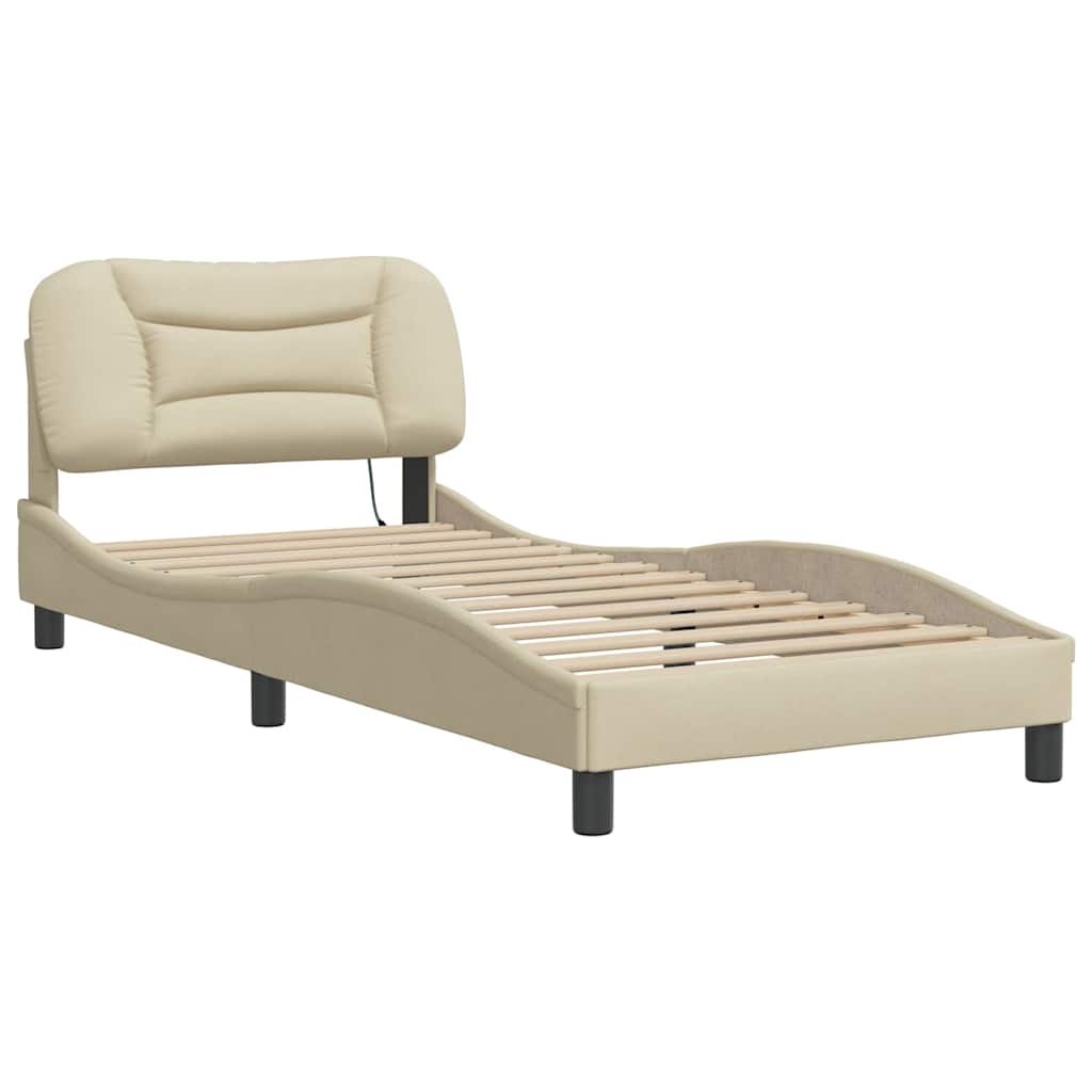 vidaXL Rama łóżka bez materaca Hvar Kremowa 90x190 cm Tkanina