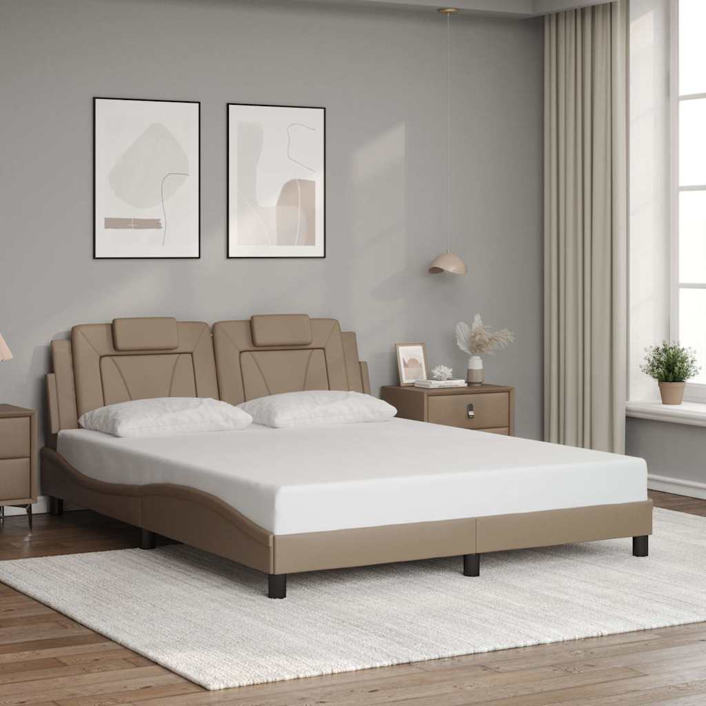 vidaXL Rama łóżka, Viana, bez materaca, cappuccino, 160x200 cm, sztuczna skóra