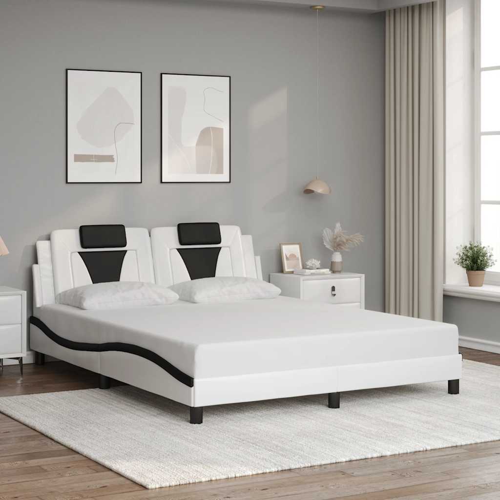 vidaXL Rama łóżka, Viana, bez materaca, biało-czarna, 160x200 cm, ekoskóra