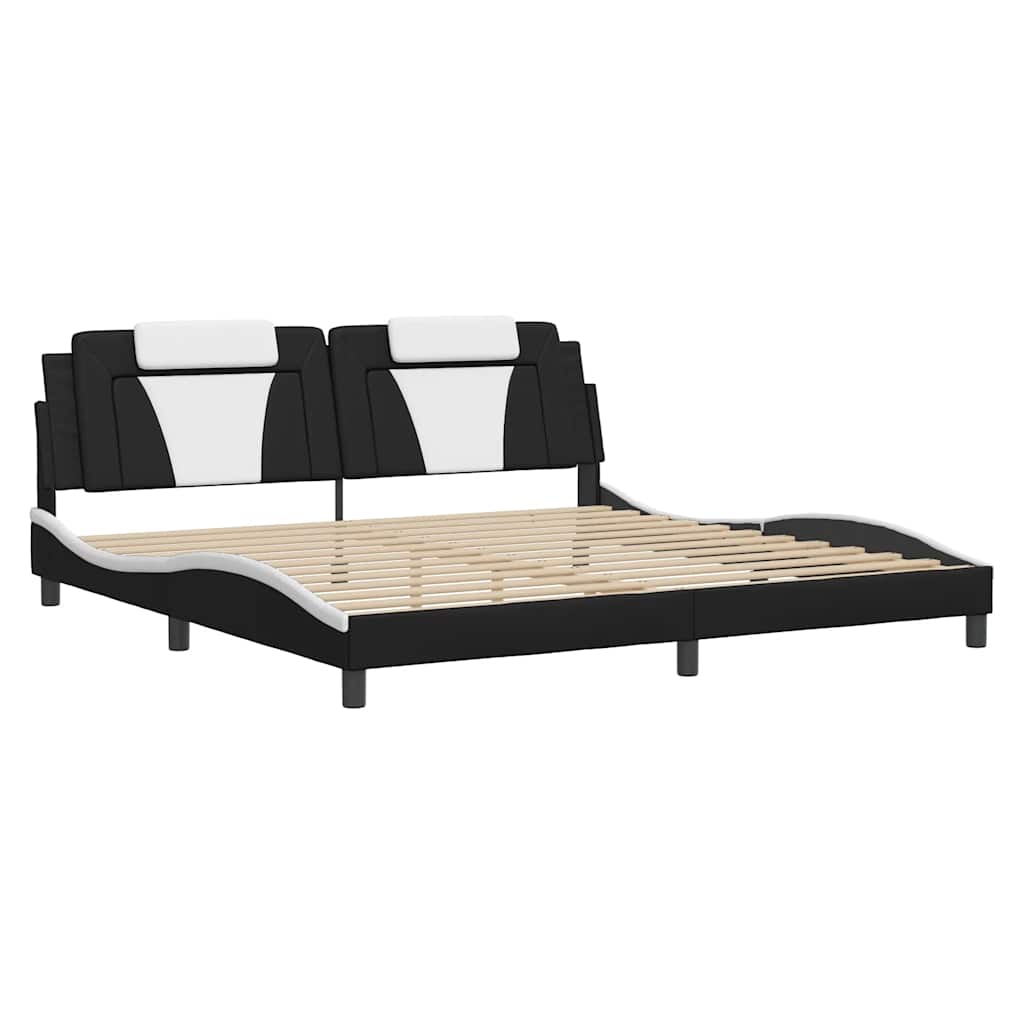 vidaXL Rama łóżka, Viana, bez materaca, czarno-biała, 200x200 cm, ekoskóra