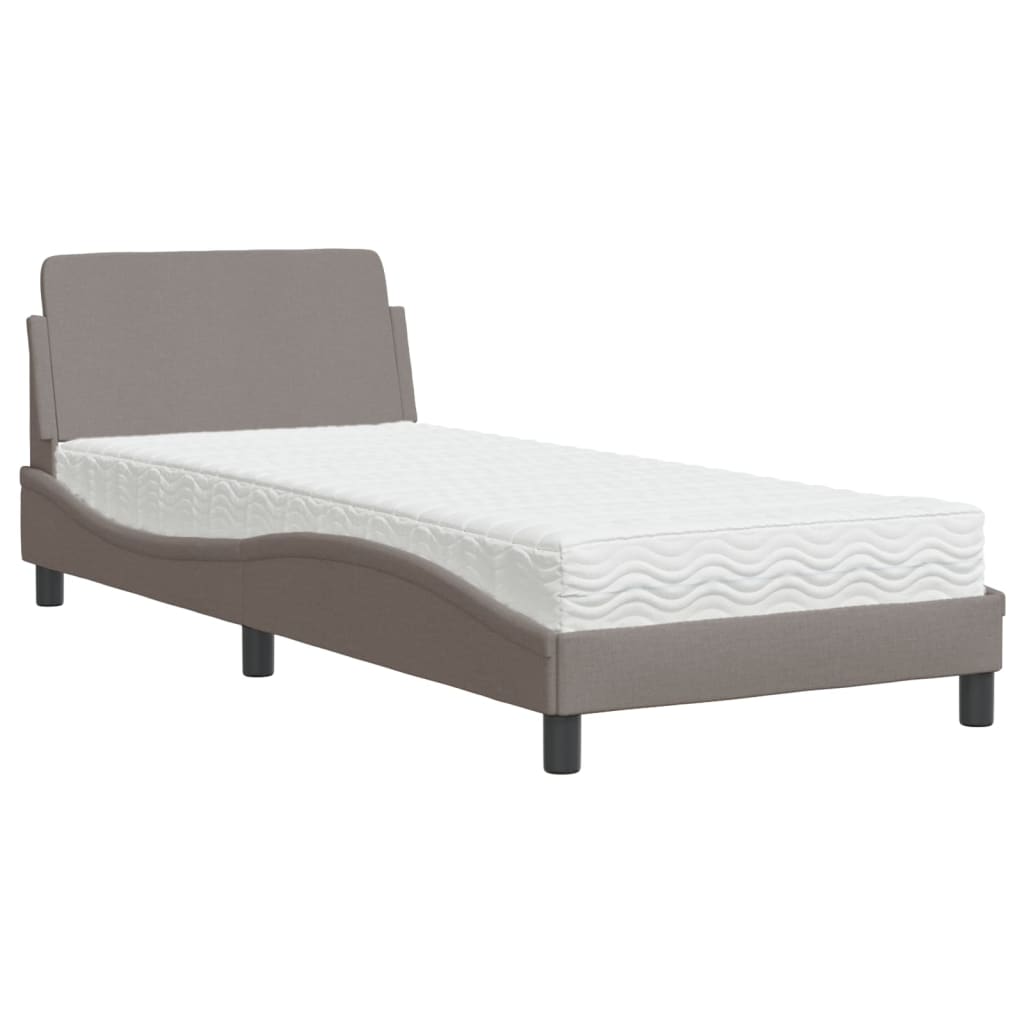 vidaXL Łóżko z materacem, Dover, taupe, 90x190 cm, obite tkaniną
